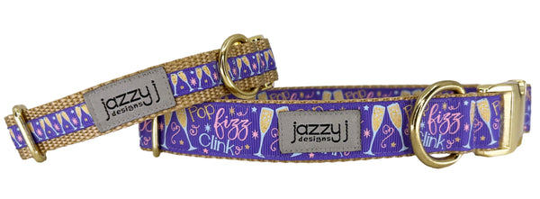 Pop Fizz Clink Purple on Champagne Dog Collar