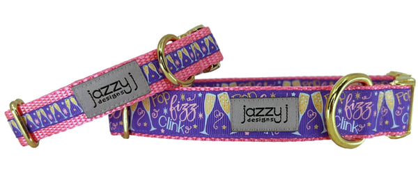 Pop Fizz Clink Purple on Pink Dog Collar