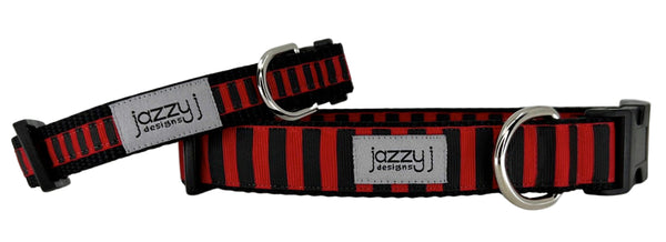 Red & Black Striped Dog Collar
