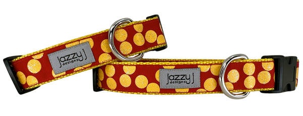 Red & Gold Glitter Dots Dog Collar
