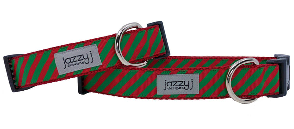 Red and Green Striped Dog Collar