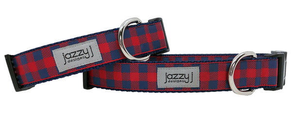 Red and Navy Buffalo Check Dog Collar