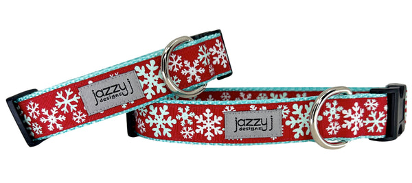 Red Glitter Snowflakes Dog Collar