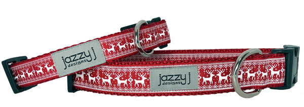 Red Vintage Reindeer Dog Collar