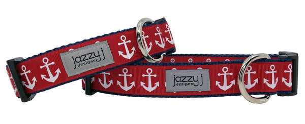 Red & White Anchors Dog Collar
