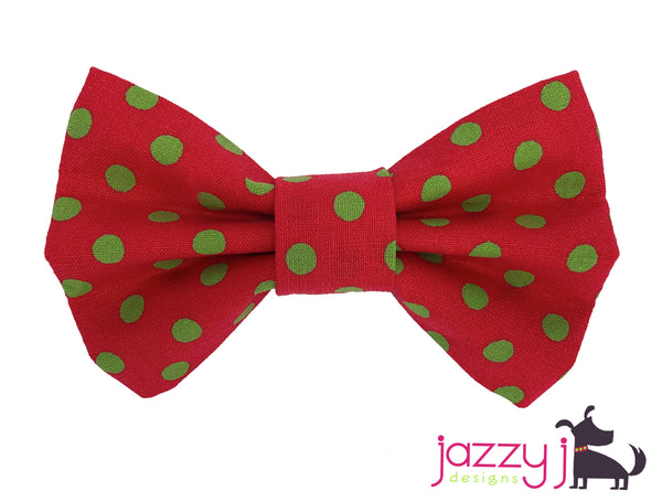 Red and Lime Polka Dot Bow Tie