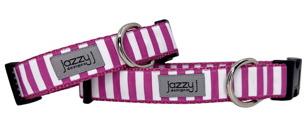Rose & White Striped Dog Collar