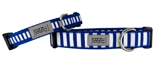 Royal Blue & White Striped Dog Collar