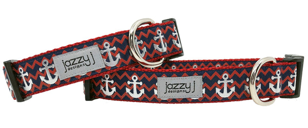 Silver Chevron Anchors Dog Collar