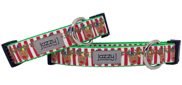 Striped Reindeer Lights Dog Collar
