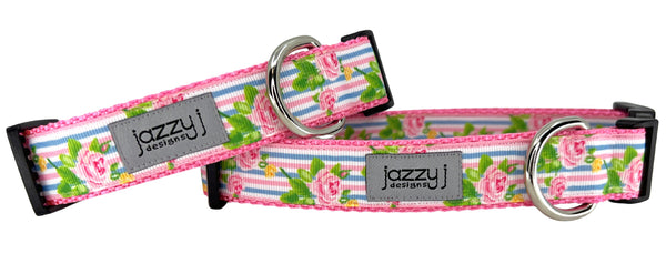 Striped Roses Dog Collar