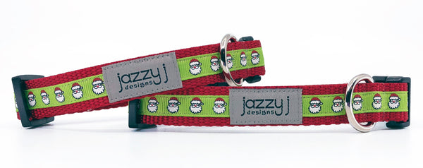 Lime Green Santa Faces Dog Collar