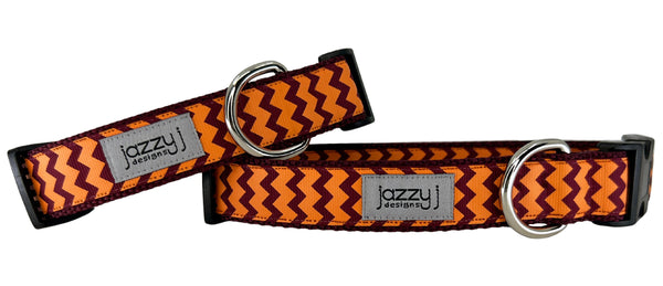 Maroon & Orange Chevron Dog Collar