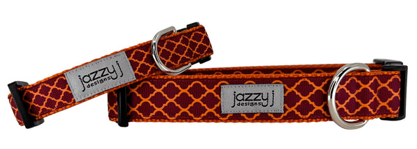 Maroon & Orange Trellis Dog Collar