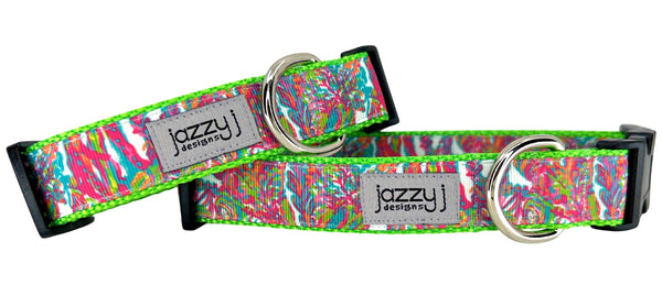 White Coral Reef on Lime Dog Collar