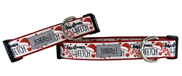 White Fetch Christmas Dog Collar