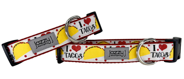 White I Love Tacos Dog Collar