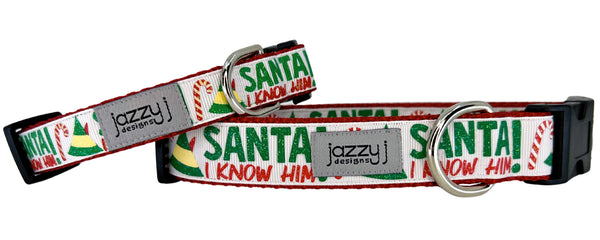 White Santa I Know Him Dog Collar