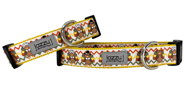 White Chevron Turkey Dog Collar