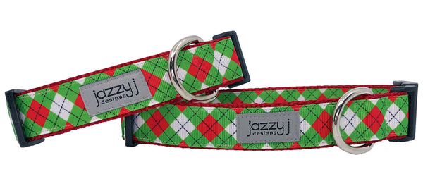 Lime Green & Red Argyle Dog Collar