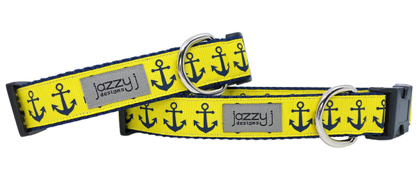 Yellow & Navy Anchors Dog Collar